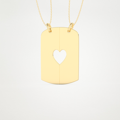 Custom Engraved Split Heart Pendant Necklace – 14K/18K Gold & 925 Silver 15