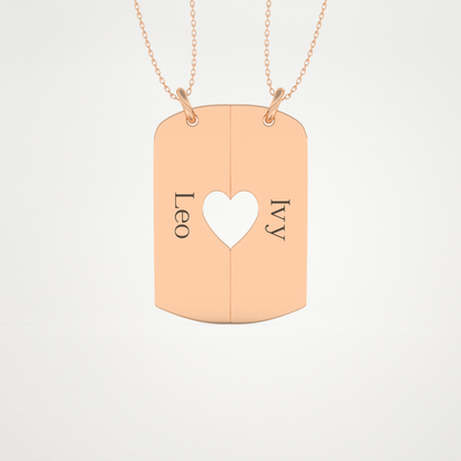 Custom Engraved Split Heart Pendant Necklace – 14K/18K Gold & 925 Silver 16