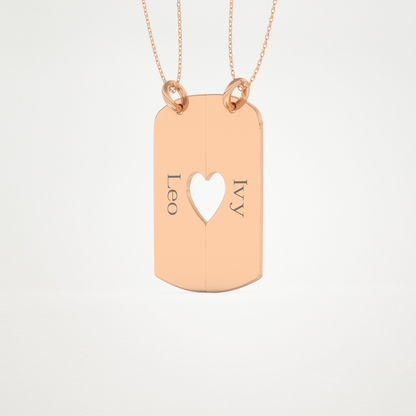 Custom Engraved Split Heart Pendant Necklace – 14K/18K Gold & 925 Silver 17
