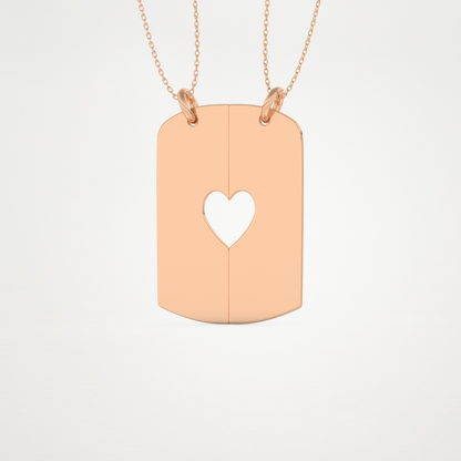 Custom Engraved Split Heart Pendant Necklace – 14K/18K Gold & 925 Silver 19