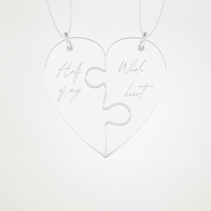 Custom Engraved Split Heart Puzzle Pendant Necklace – 14K/18K Gold & 925 Silver 1