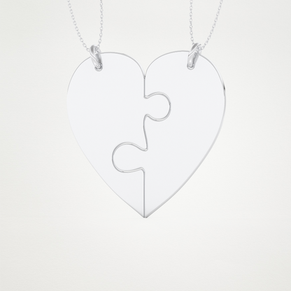 Custom Engraved Split Heart Puzzle Pendant Necklace – 14K/18K Gold & 925 Silver 4