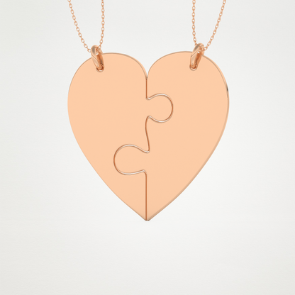 Custom Engraved Split Heart Puzzle Pendant Necklace – 14K/18K Gold & 925 Silver 19