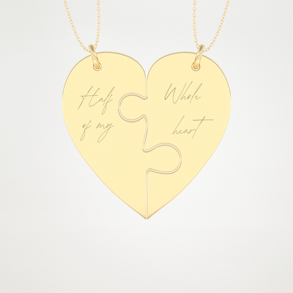 Custom Engraved Split Heart Puzzle Pendant Necklace – 14K/18K Gold & 925 Silver 7
