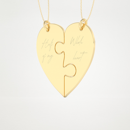 Custom Engraved Split Heart Puzzle Pendant Necklace – 14K/18K Gold & 925 Silver 8