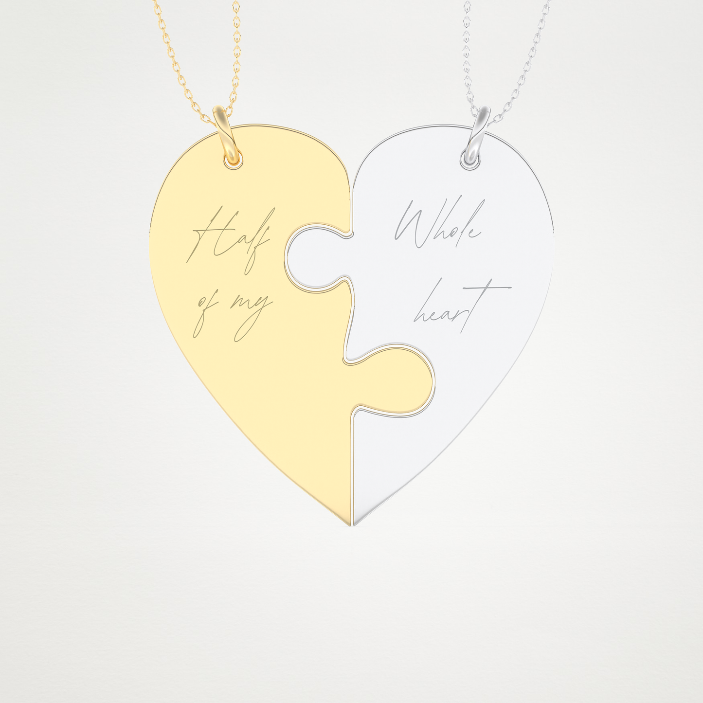 Custom Engraved Split Heart Puzzle Pendant Necklace – 14K/18K Gold & 925 Silver 12