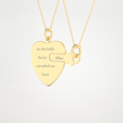 Custom Heart and Key Matching Necklace Set – 14K/18K Gold & 925 Silver 7