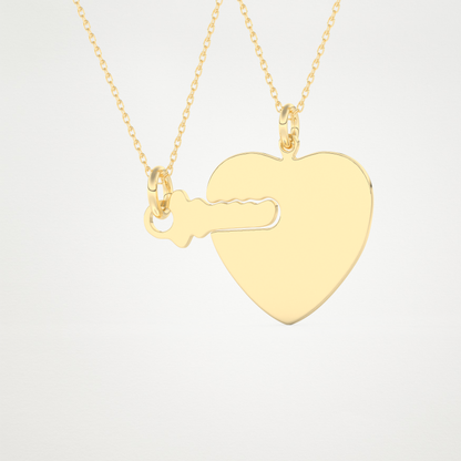Custom Heart and Key Matching Necklace Set – 14K/18K Gold & 925 Silver 9