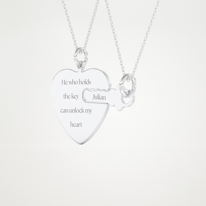 Custom Heart and Key Matching Necklace Set – 14K/18K Gold & 925 Silver 2