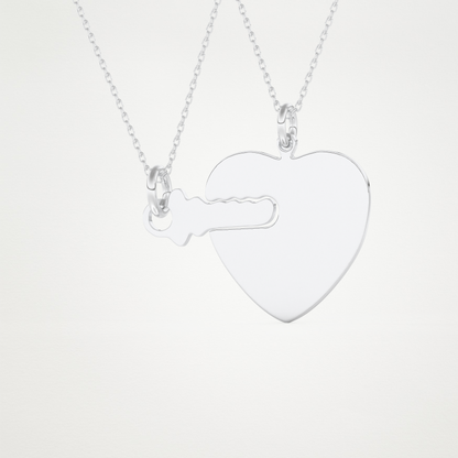 Custom Heart and Key Matching Necklace Set – 14K/18K Gold & 925 Silver 4
