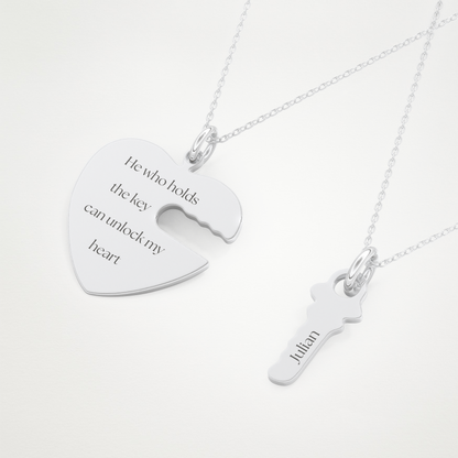 Custom Heart and Key Matching Necklace Set – 14K/18K Gold & 925 Silver 5