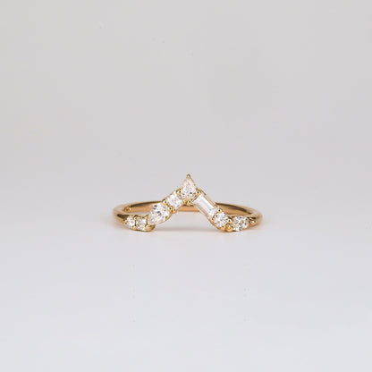 0.50 TCW Round, Pear, Marquise, Princess & Baguette Shaped Curved Moissanite Wedding Band