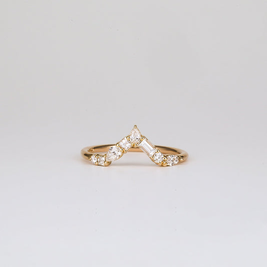 0.50 TCW Round, Pear, Marquise, Princess & Baguette Shaped Curved Moissanite Wedding Band