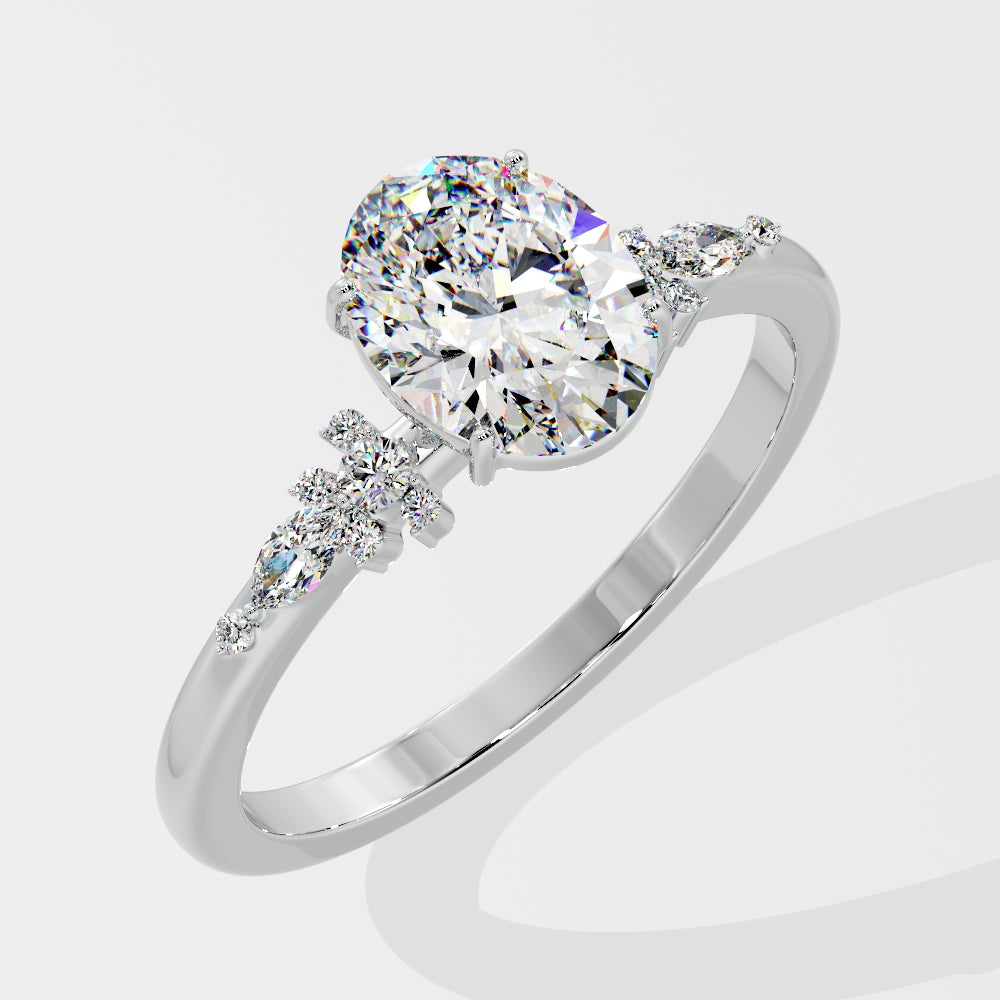 Marquise Shaped Three Stone Lab Grown Diamond Engagement Ring