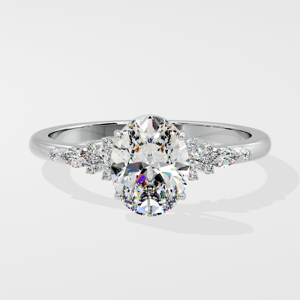Marquise Shaped Three Stone Lab Grown Diamond Engagement Ring