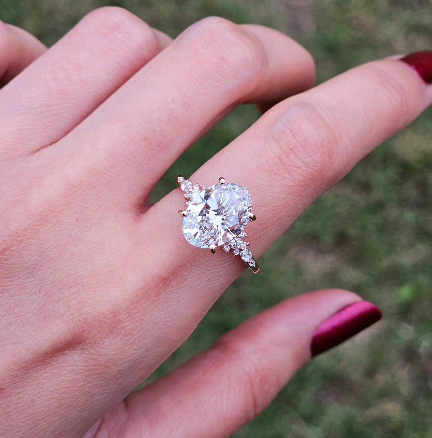 Marquise Shaped Three Stone Lab Grown Diamond Engagement Ring