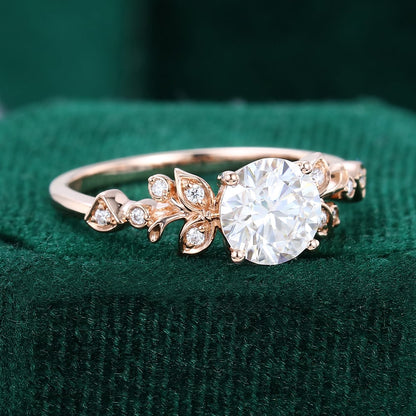 1 CT Round Shaped Floral Inspired Moissanite Engagement Ring