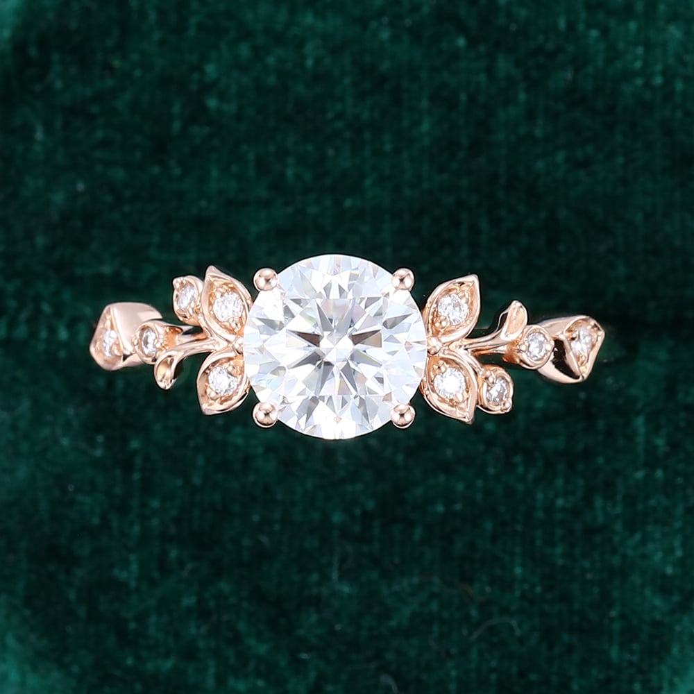 1 CT Round Shaped Floral Inspired Moissanite Engagement Ring
