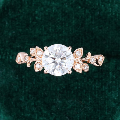 1 CT Round Shaped Floral Inspired Moissanite Engagement Ring