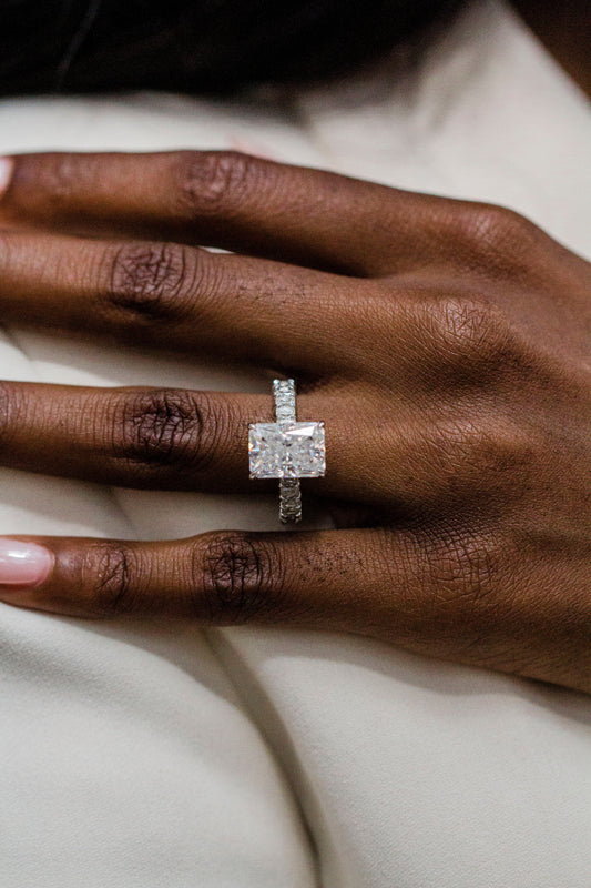 2.9 Carats Emerald Pave Styled Moissanite Engagement Ring