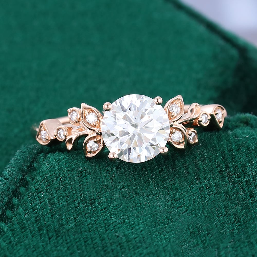 1 CT Round Shaped Floral Inspired Moissanite Engagement Ring
