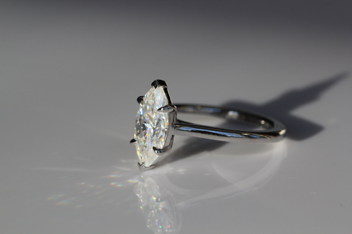 Marquise Shaped Three Stone Lab Grown Diamond Engagement Ring