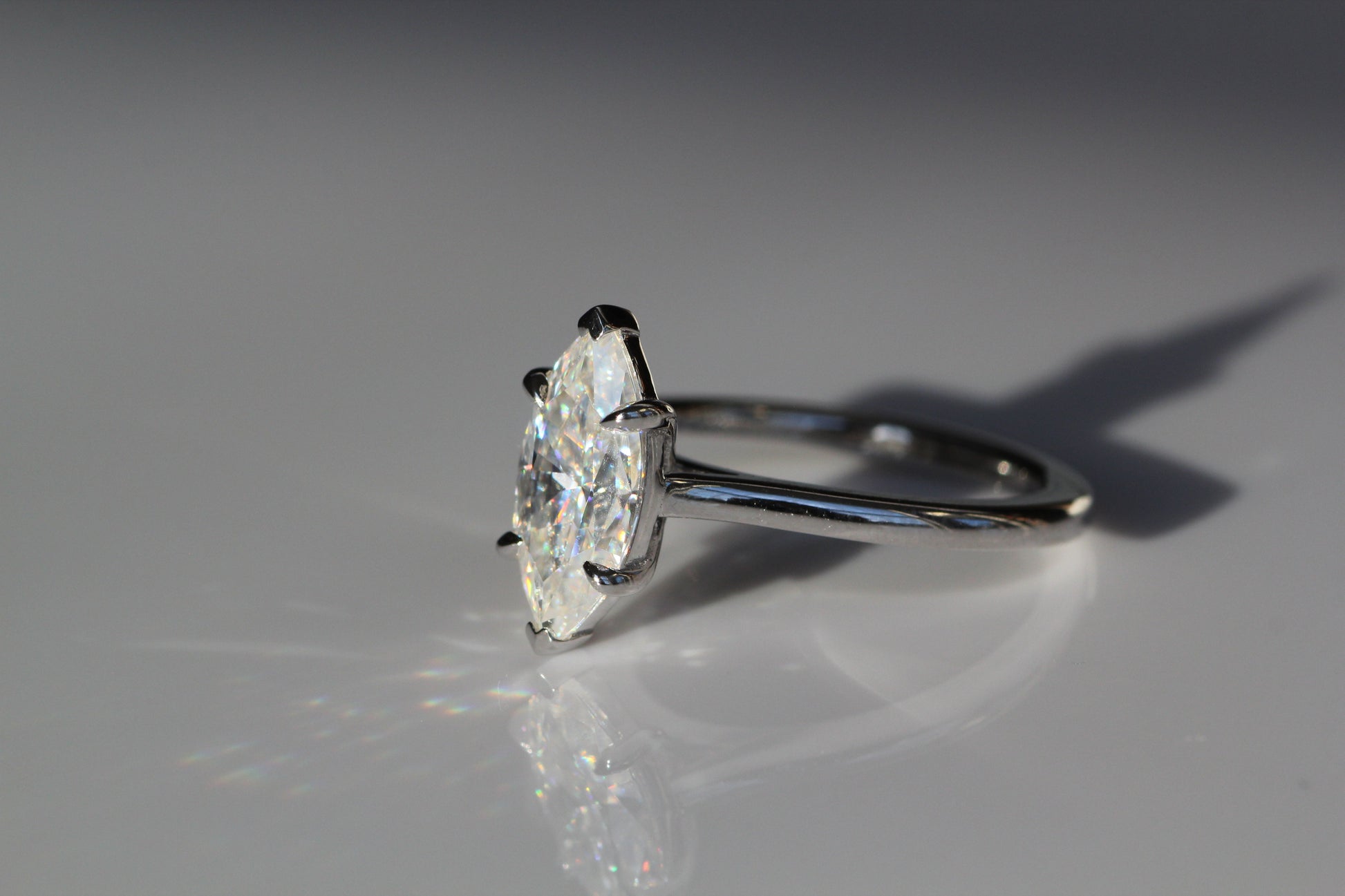 Marquise Shaped Three Stone Lab Grown Diamond Engagement Ring