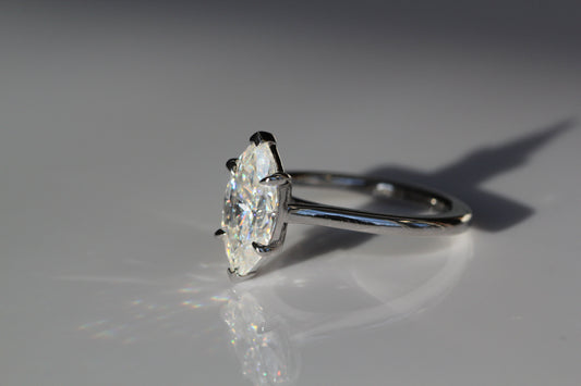 Marquise Shaped Three Stone Lab Grown Diamond Engagement Ring