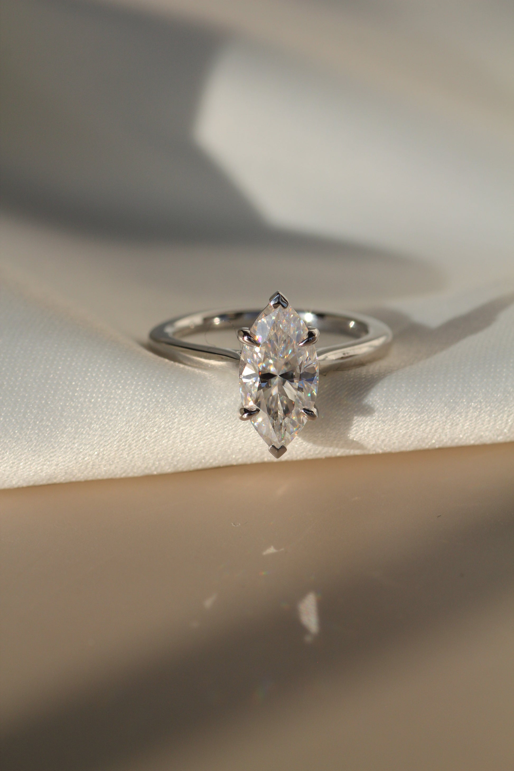 Marquise Shaped Three Stone Lab Grown Diamond Engagement Ring