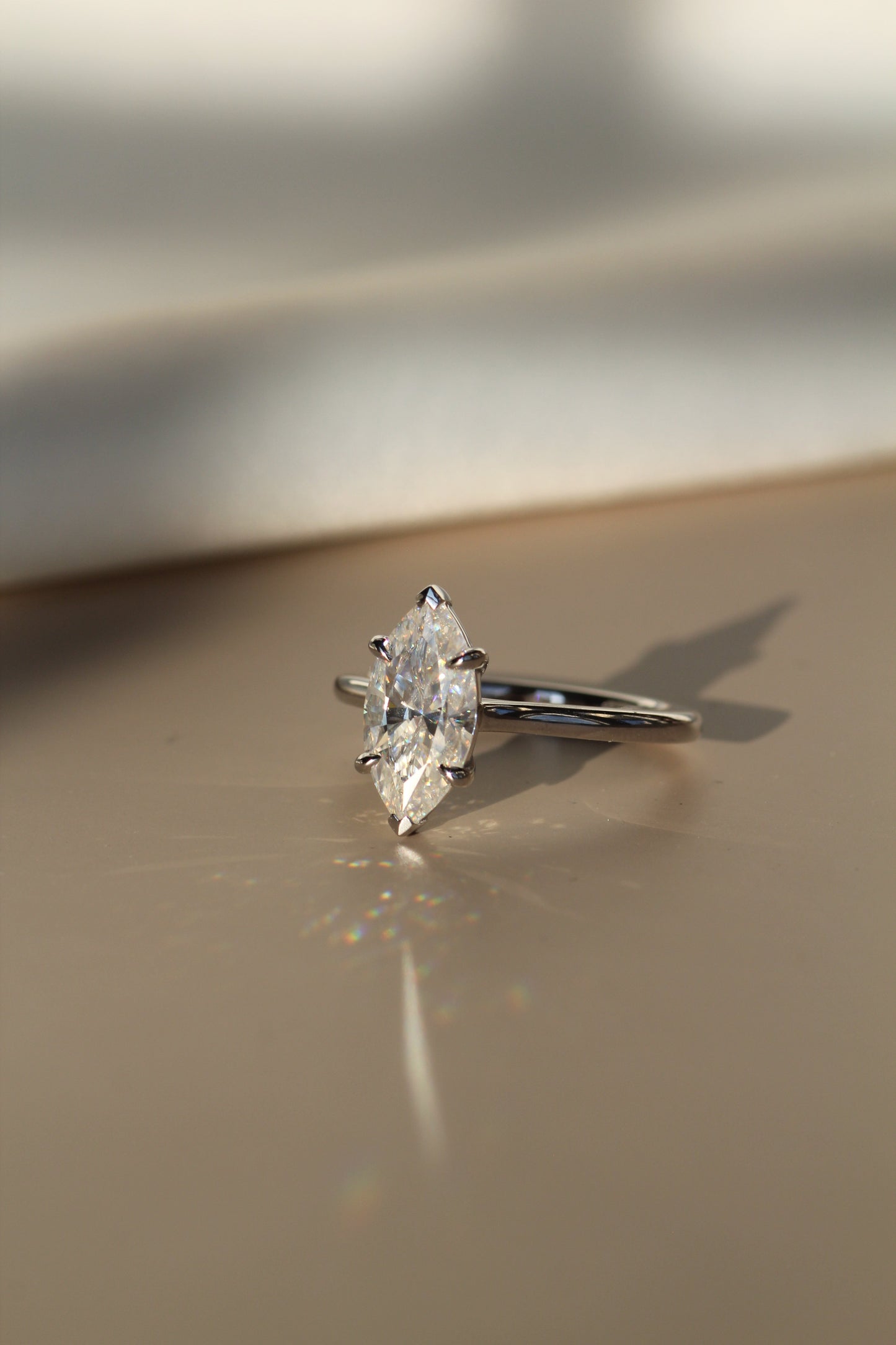 Marquise Shaped Three Stone Lab Grown Diamond Engagement Ring