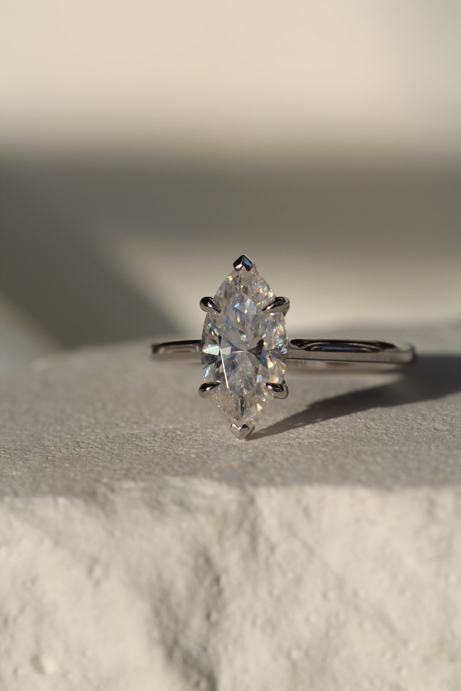 Marquise Shaped Three Stone Lab Grown Diamond Engagement Ring