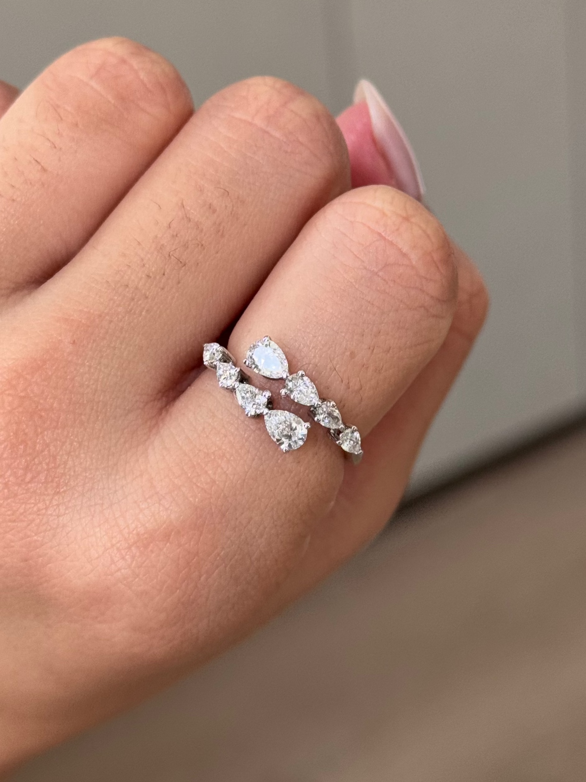 Marquise Shaped Three Stone Lab Grown Diamond Engagement Ring