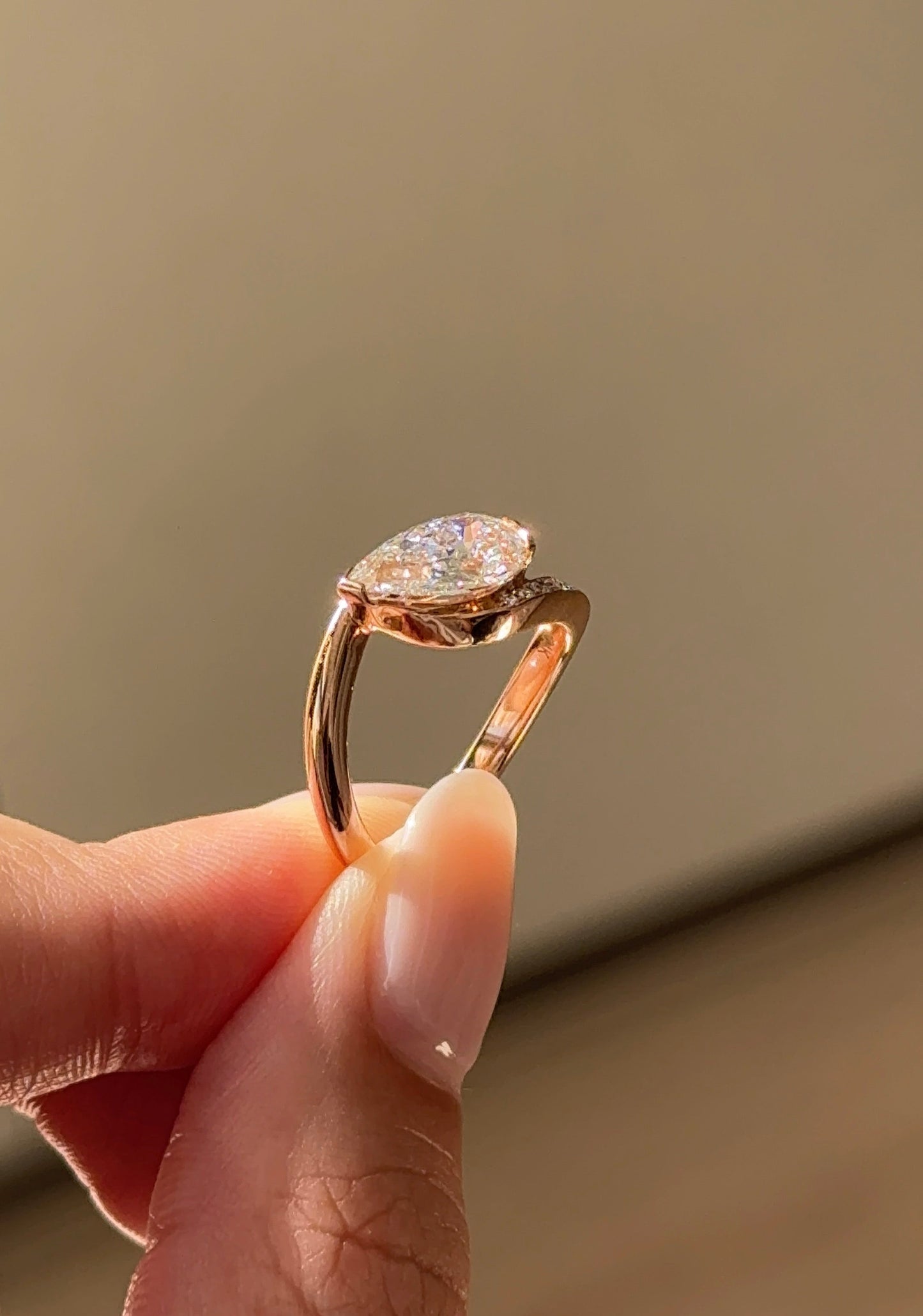 Marquise Shaped Three Stone Lab Grown Diamond Engagement Ring