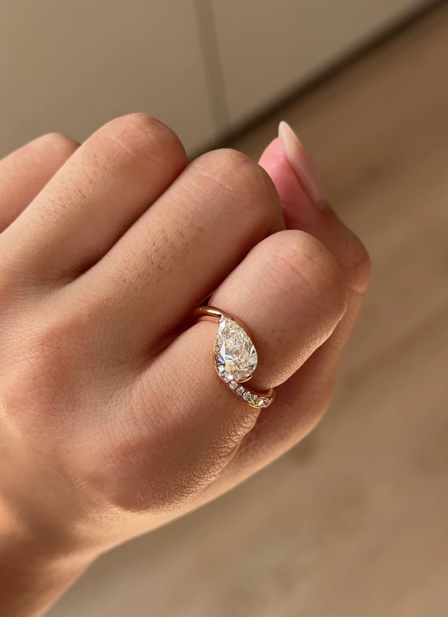 Marquise Shaped Three Stone Lab Grown Diamond Engagement Ring