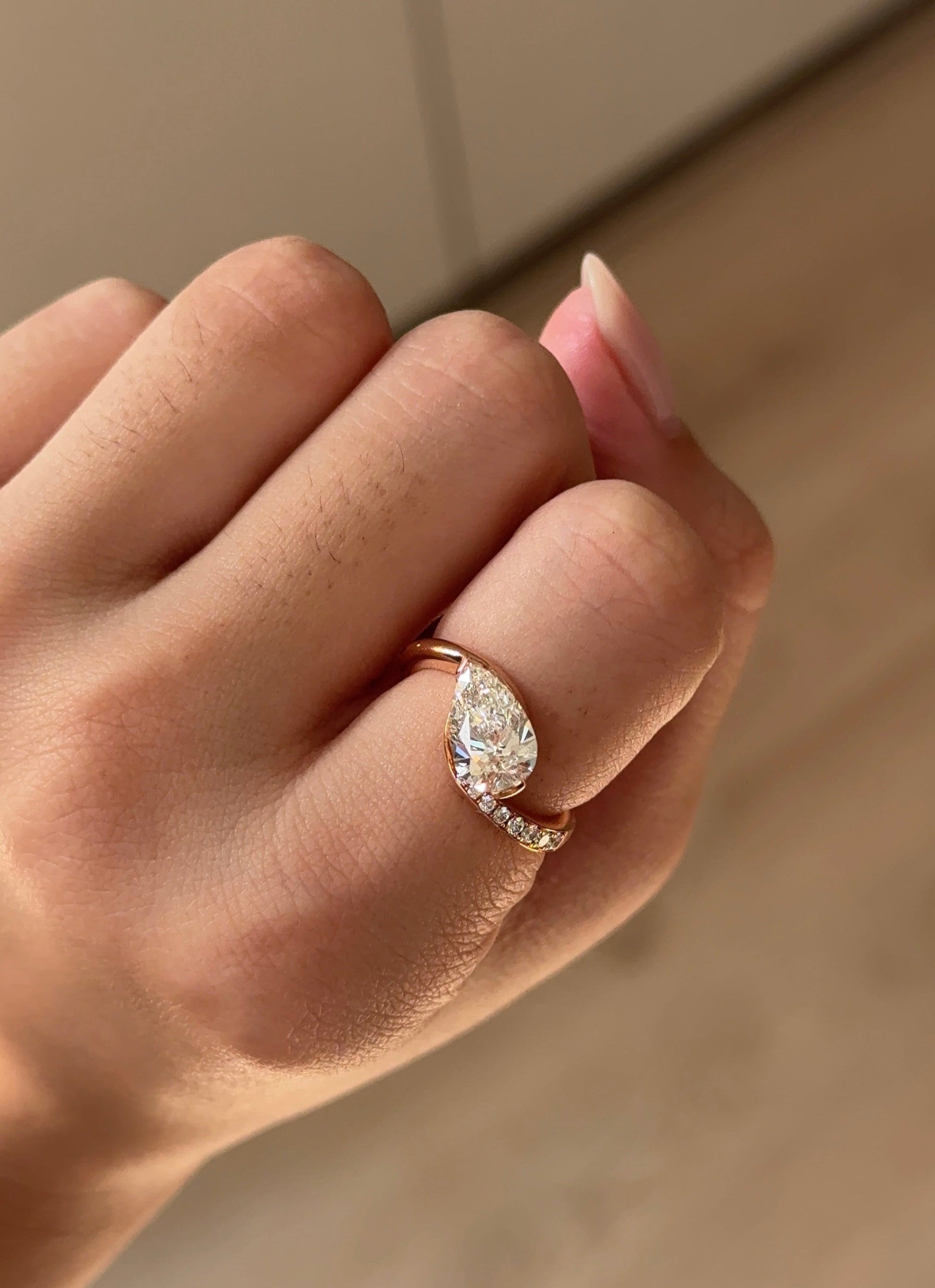 Marquise Shaped Three Stone Lab Grown Diamond Engagement Ring