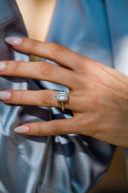 2.9 Carats Emerald Pave Styled Moissanite Engagement Ring