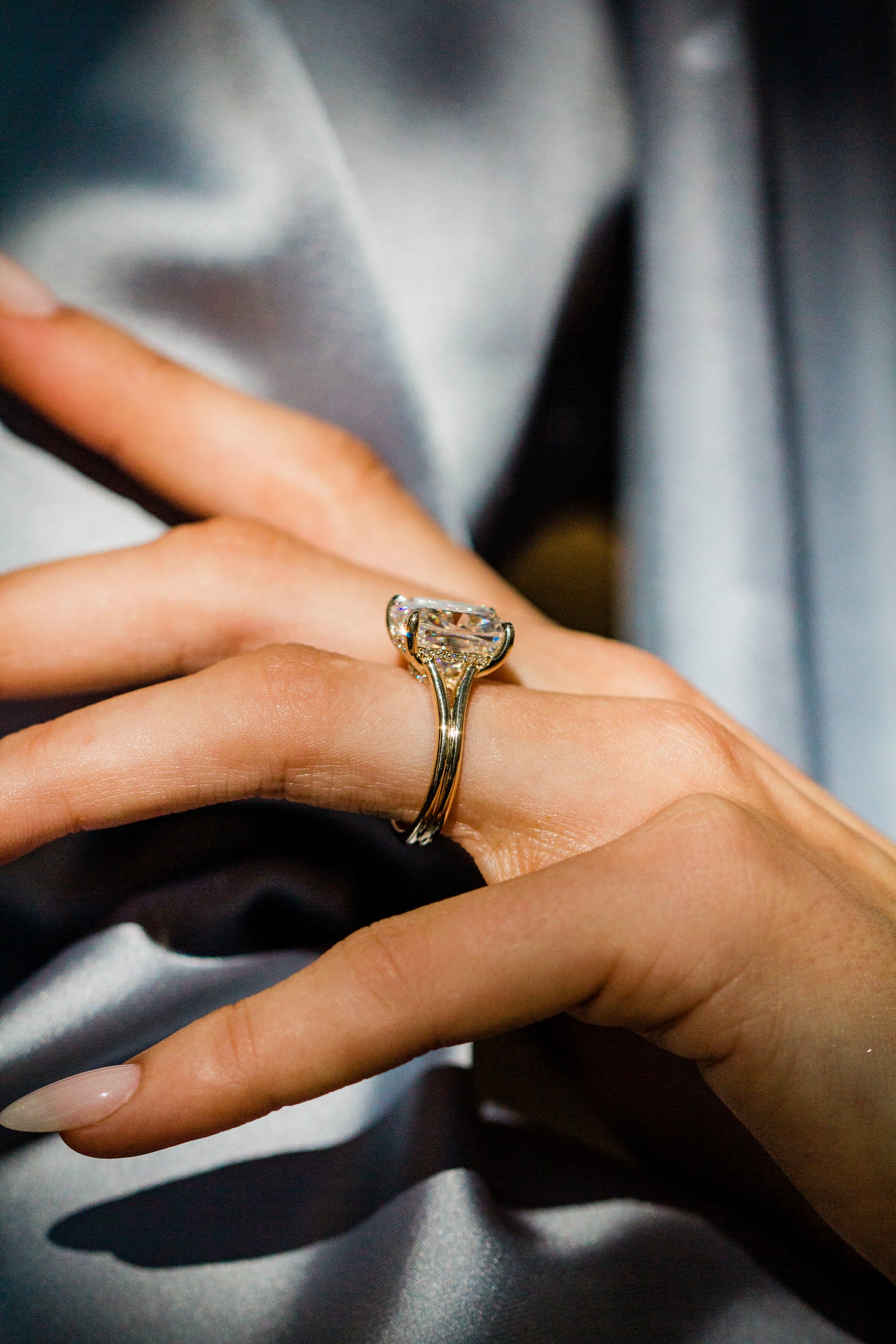 2.9 Carats Emerald Pave Styled Moissanite Engagement Ring