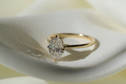 Marquise Shaped Three Stone Lab Grown Diamond Engagement Ring