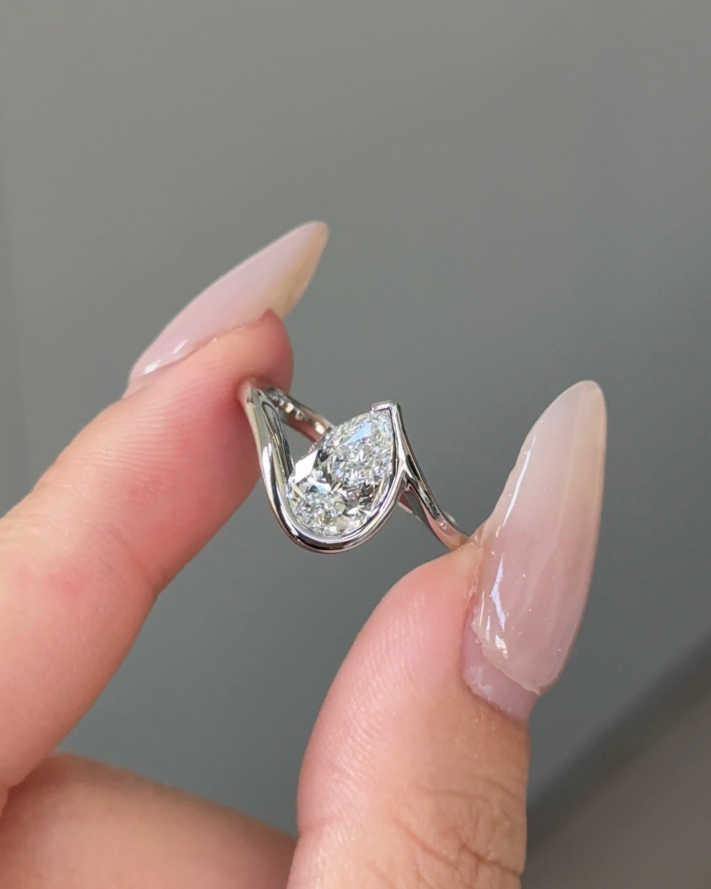 Marquise Shaped Three Stone Lab Grown Diamond Engagement Ring