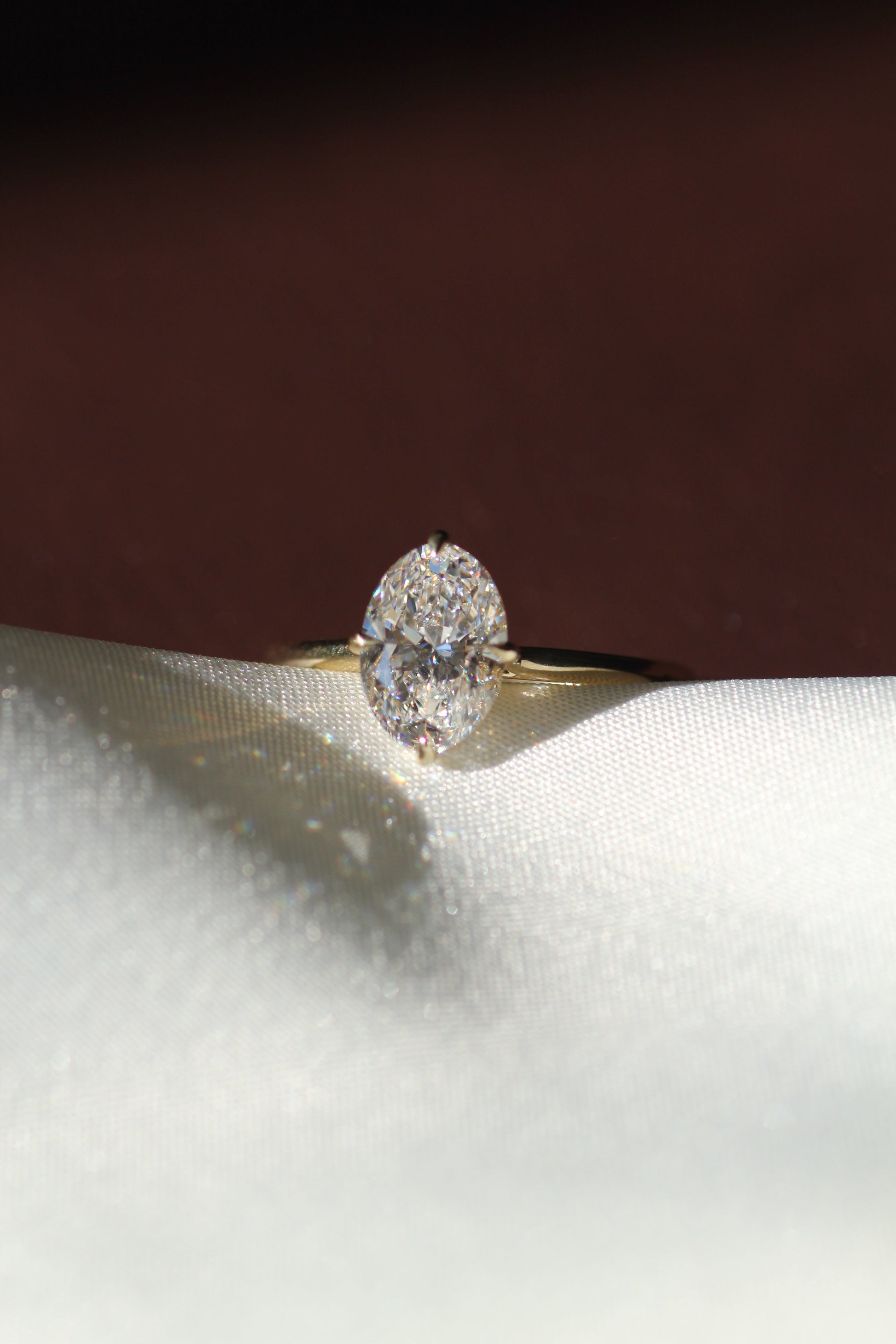 Marquise Shaped Three Stone Lab Grown Diamond Engagement Ring