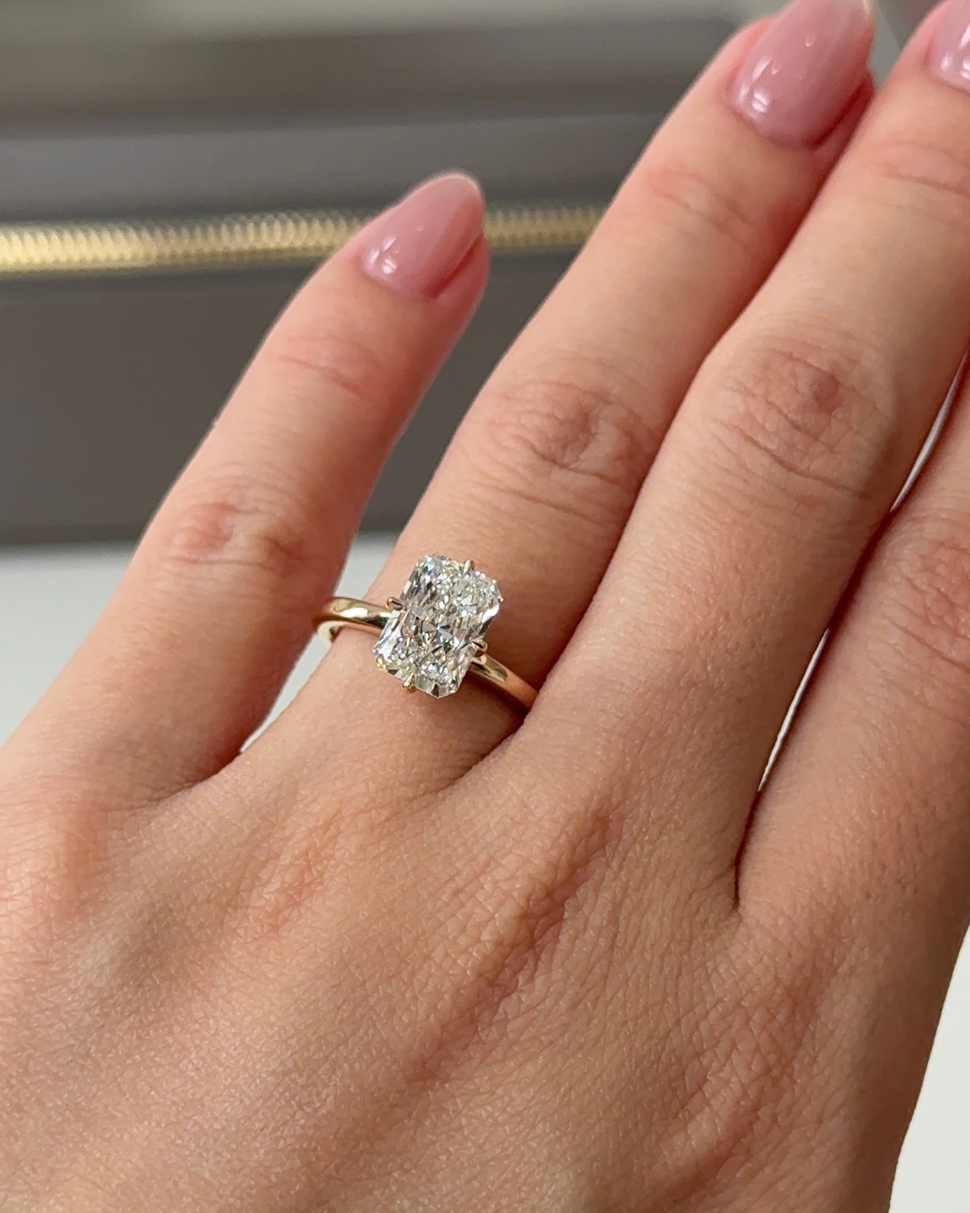 Marquise Shaped Three Stone Lab Grown Diamond Engagement Ring