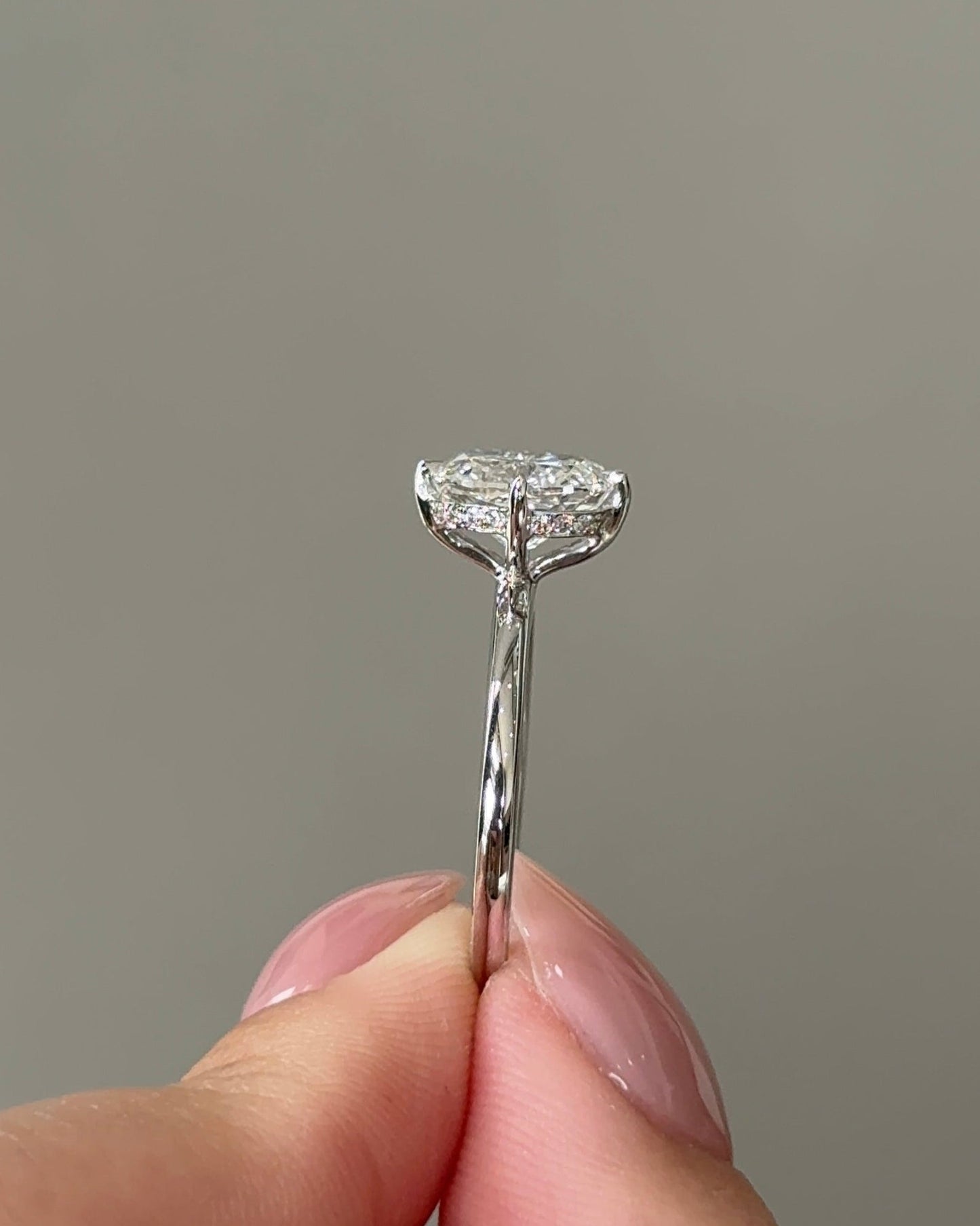 Marquise Shaped Three Stone Lab Grown Diamond Engagement Ring