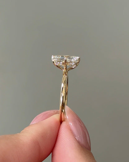 Marquise Shaped Three Stone Lab Grown Diamond Engagement Ring