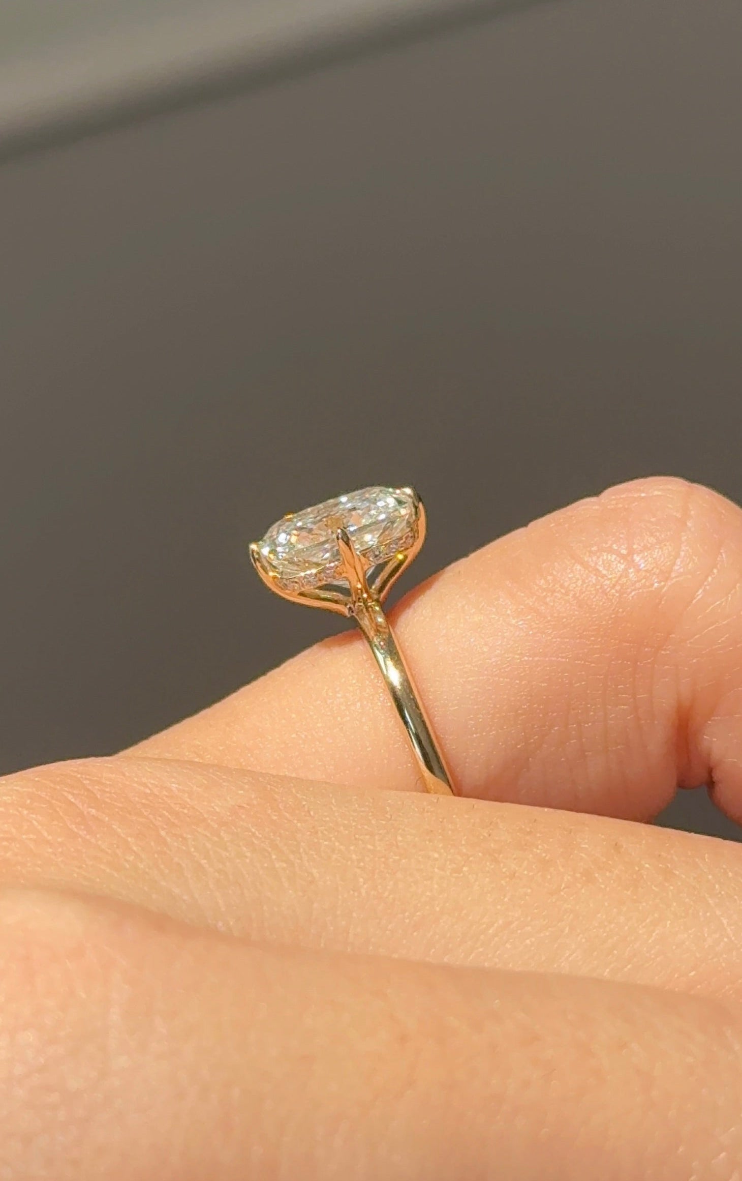 Marquise Shaped Three Stone Lab Grown Diamond Engagement Ring