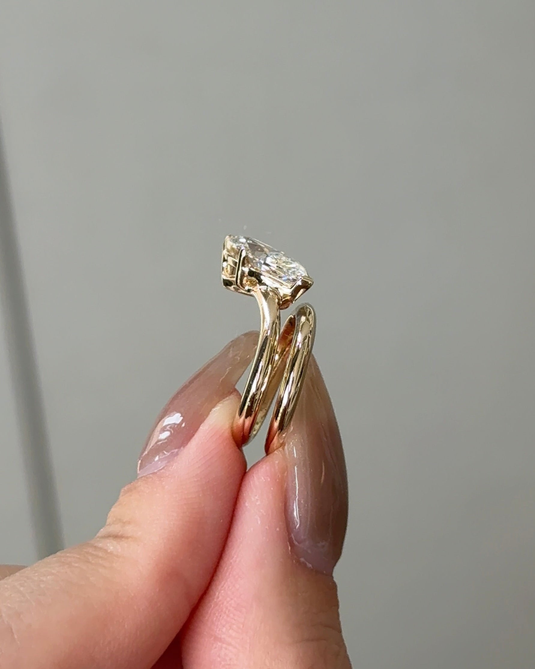 Marquise Shaped Three Stone Lab Grown Diamond Engagement Ring