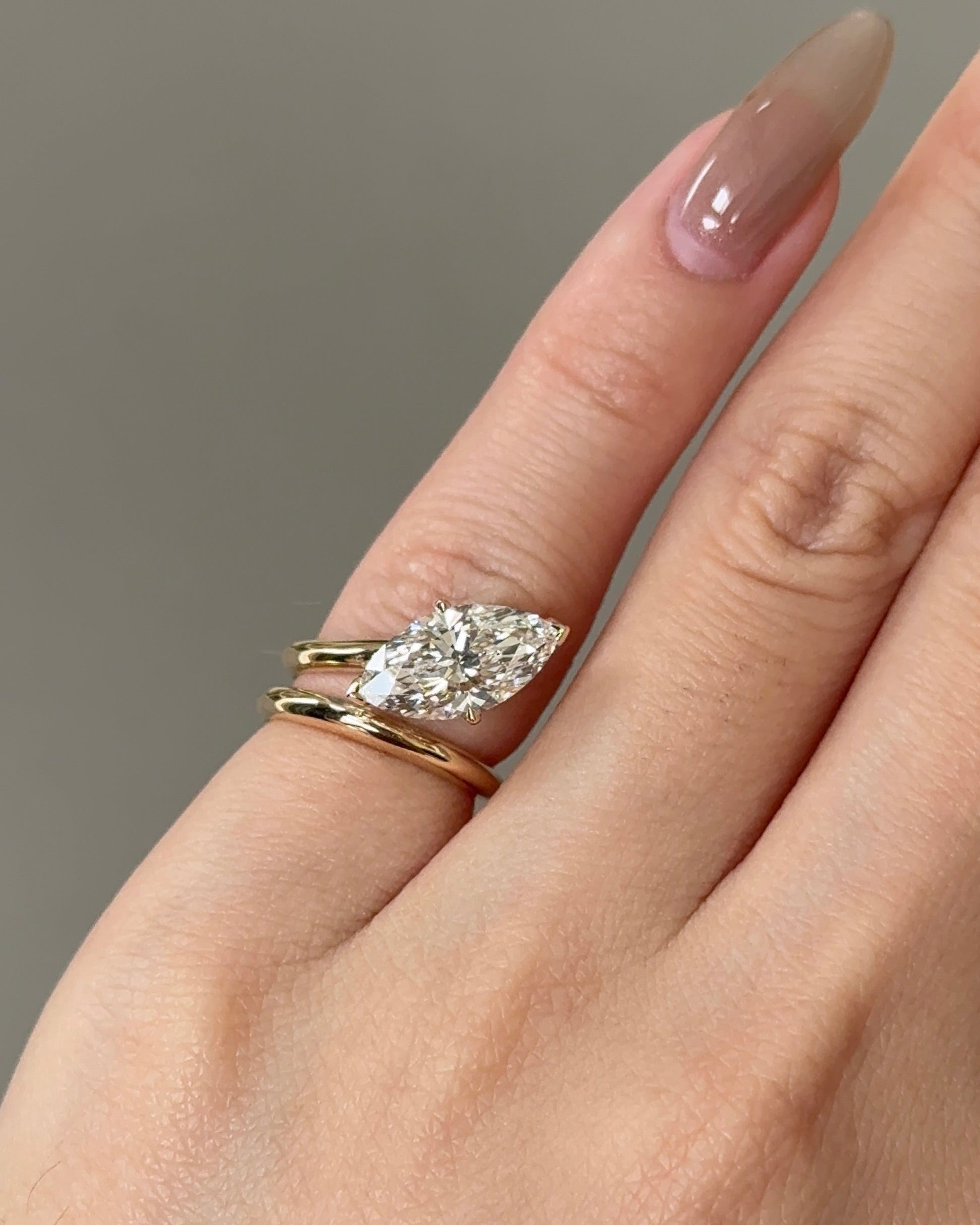 Marquise Shaped Three Stone Lab Grown Diamond Engagement Ring