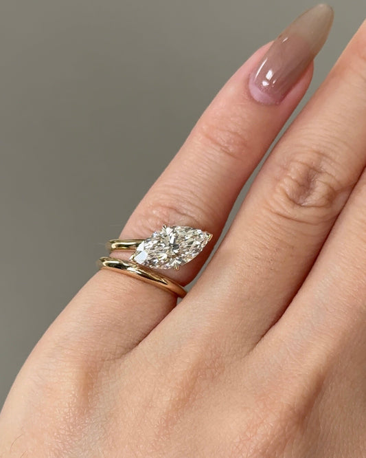 Marquise Shaped Three Stone Lab Grown Diamond Engagement Ring