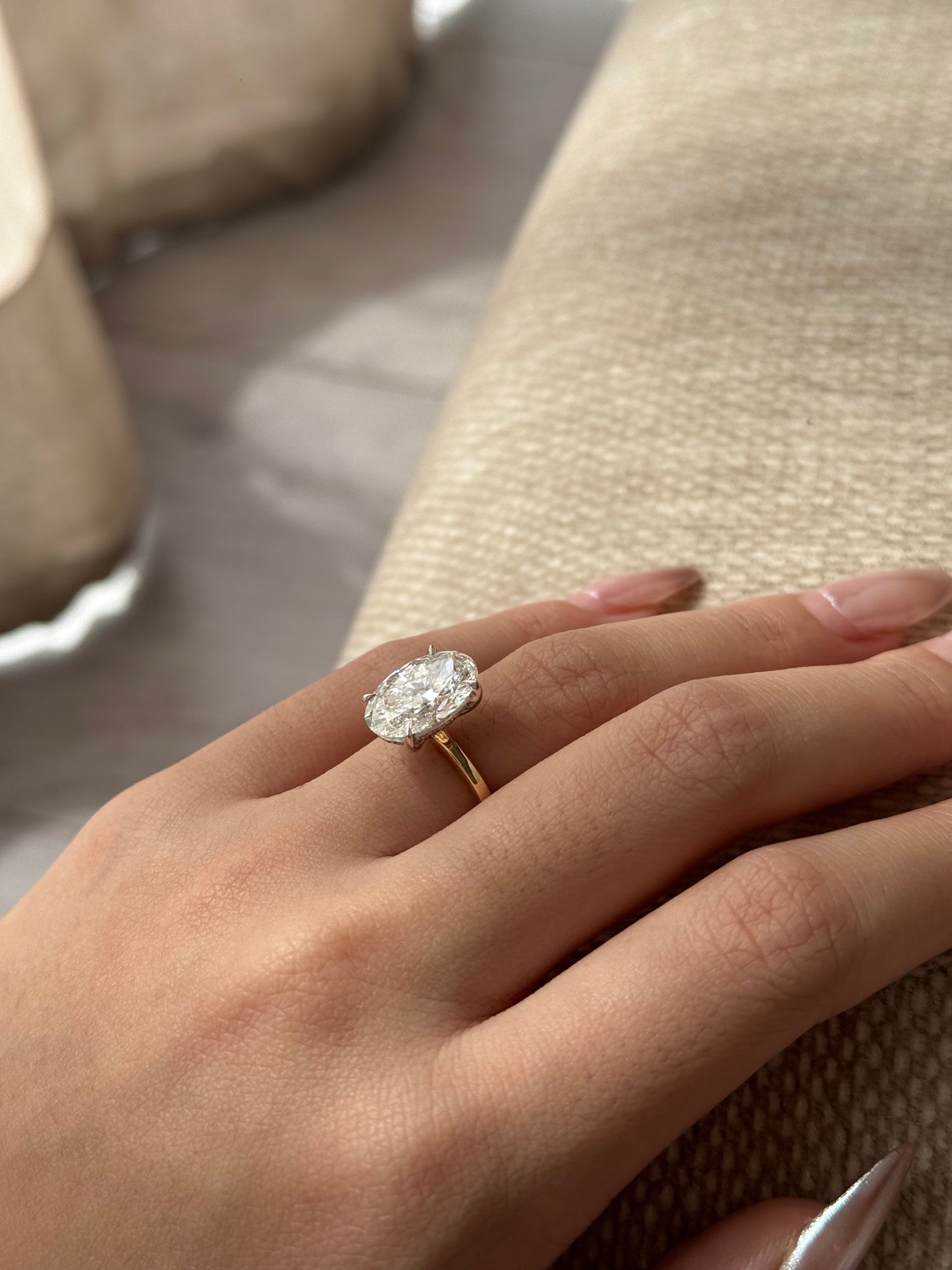 Marquise Shaped Three Stone Lab Grown Diamond Engagement Ring