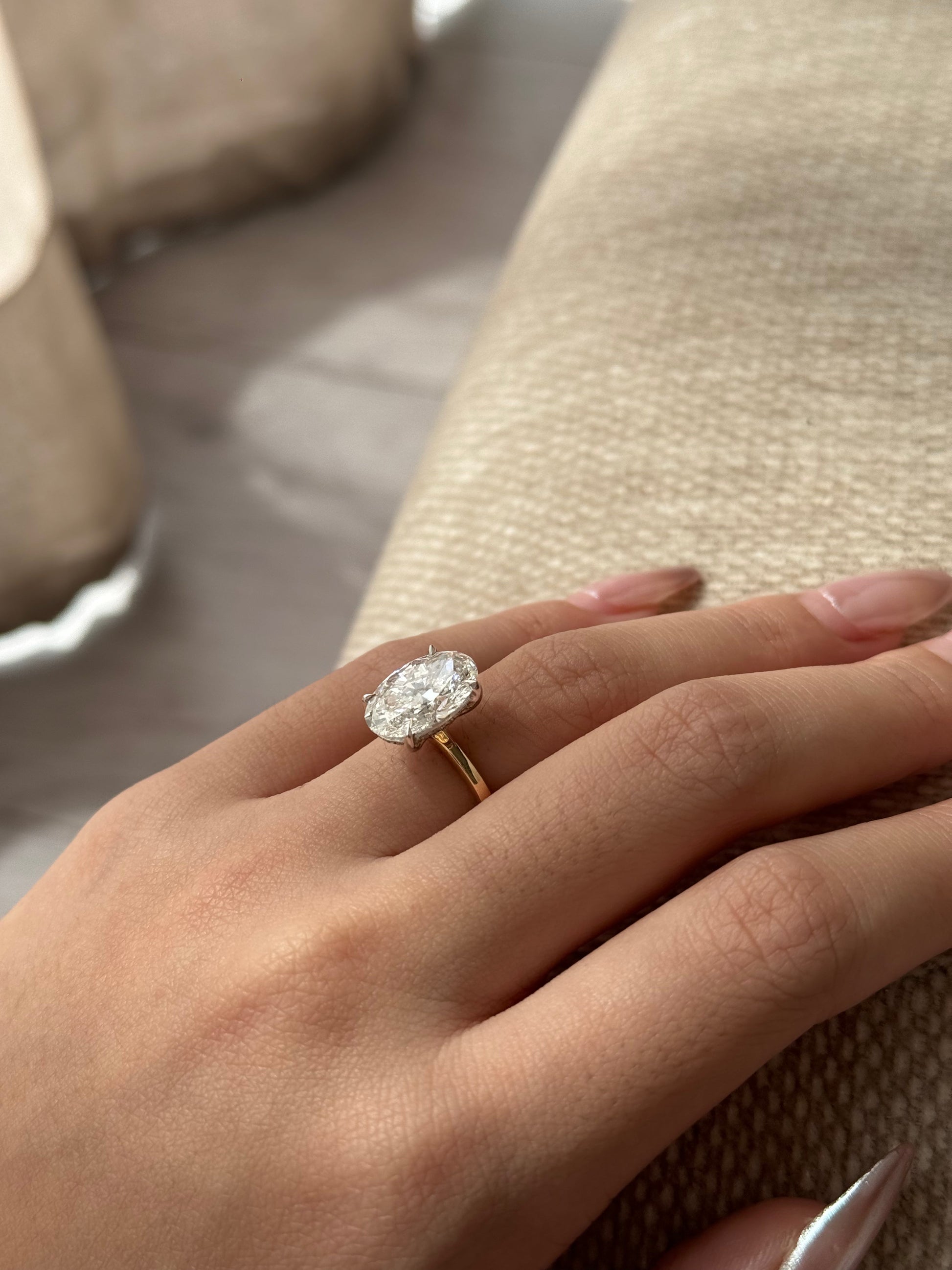 Marquise Shaped Three Stone Lab Grown Diamond Engagement Ring