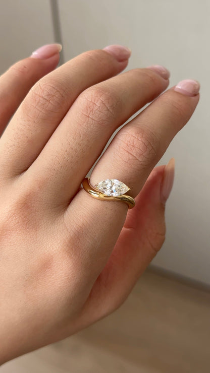 Marquise Shaped Three Stone Lab Grown Diamond Engagement Ring